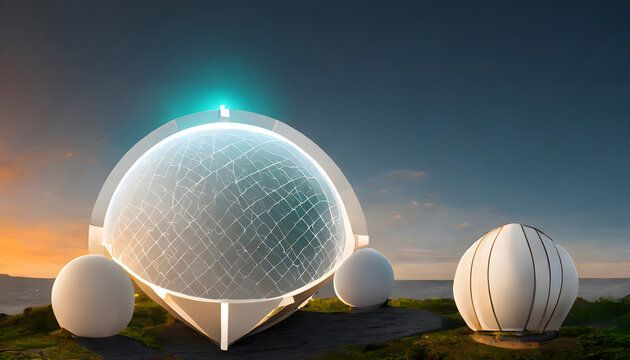 Sphere shield abstract energy protection spheres. Force field defence globe shell. Dome. Generative AI.