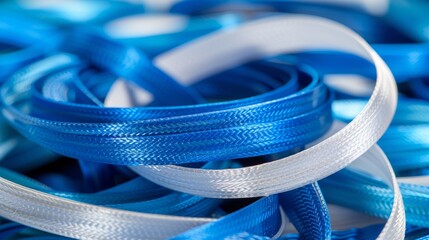 Chic blue and white aesthetic hair ribbons in coquette style for elegant and charming looks