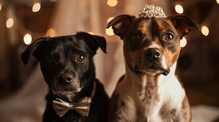 Dogs in wedding attire portrait shot - obrazy, fototapety, plakaty