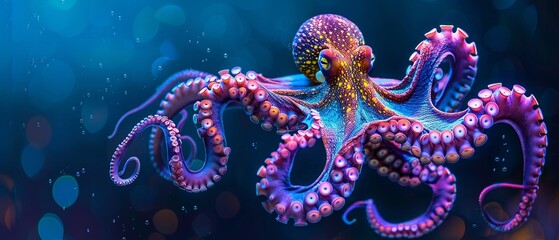 Neon octopus underwater effect