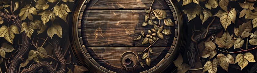 Vintage oak barrel etched details - obrazy, fototapety, plakaty