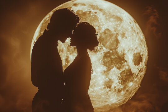 An image of a couple renewing their wedding vows under the romantic light of a lunar eclipse, celebr