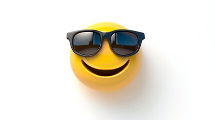 Smiling face with sunglasses emoji - emoticon with smiling face wearing dark sunglasses that is used to denote a sense of cool isolated on white backgrond