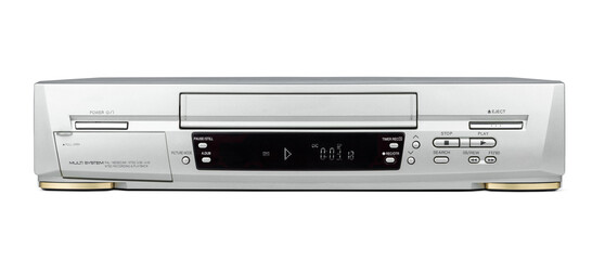 Old VHS video recorder, front view, isolated on a transparent background png