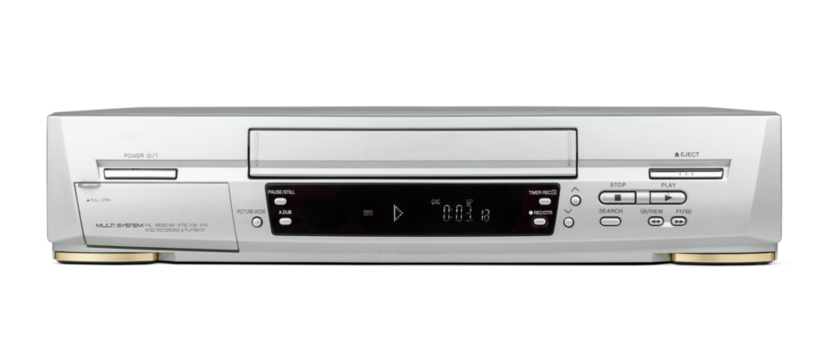 Old VHS video recorder, front view, isolated on a transparent background png