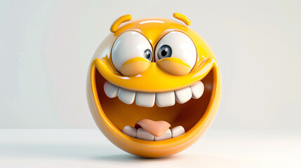 Zany face emoji - Silly face emoticon - A yellow face with a big grin and wide, white eyes, one larger than the other and in a wild, cockeyed expression with tongue stuck out 