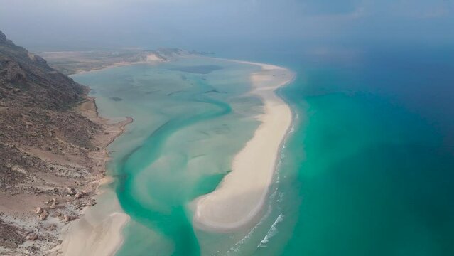 Aerial view of Detwah Lagoon in Socotra Island, Yemen.