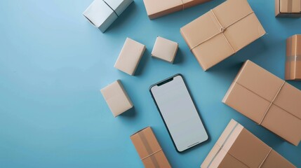 Smartphone Amidst Shipping Boxes