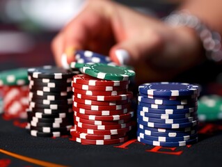 Naklejka premium Person Playing Poker at MKU Casino