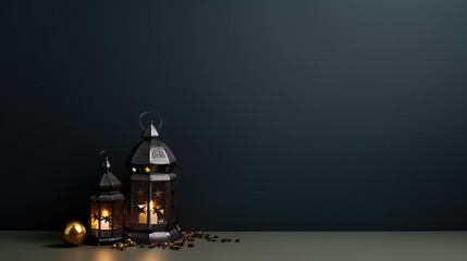 Ramadan censer with rosary on dark background