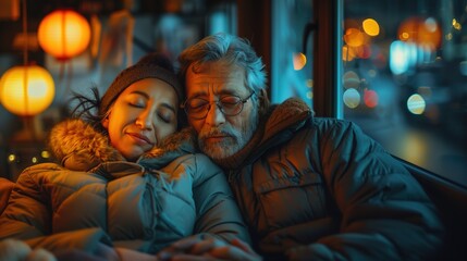 Obraz premium Man and Woman Sitting Together