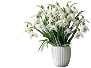 snowdrops in vase, isolated on a transparent background. PNG