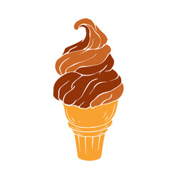 Colorful summer dessert ice cream sundae in a waffle cup.Vector graphics.