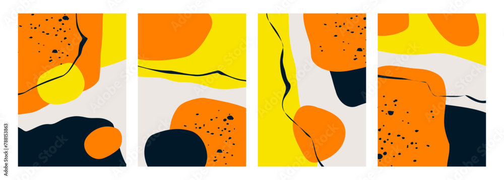Fototapete abstract backgrounds with various hand drawn dynamic shapes and black curved lines for creative grap