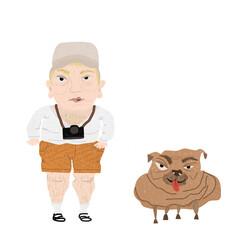 Dicker Tourist mit Hund