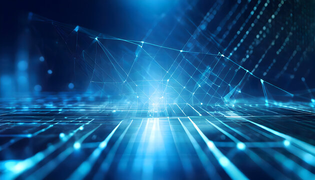 blue geometric shape abstract technology background. Generative AI.