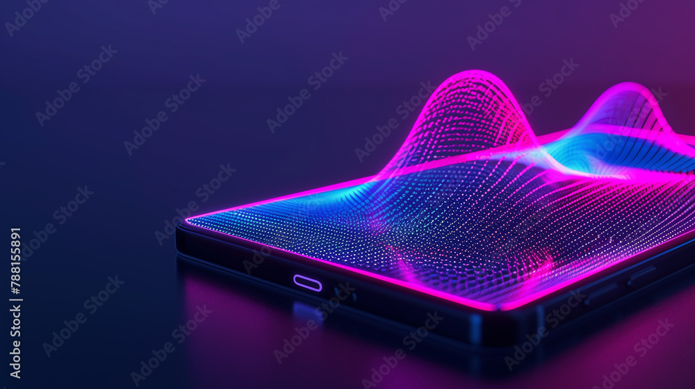 Poster a phone is on a screen with a colorful background. the background is made up of many small dots, cre