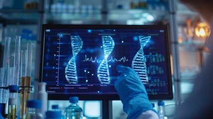 Scientist Analyzing DNA Sequences - obrazy, fototapety, plakaty