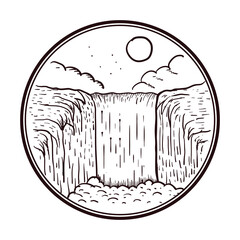 Circle Vintage Retro Waterfall Badge Emblem Label Illustration Design