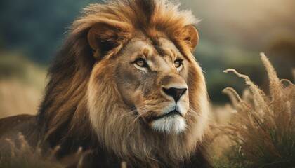 portrait of a lion wild, mane, wildlife, king, zoo, nature, mammal, carnivore - obrazy, fototapety, plakaty