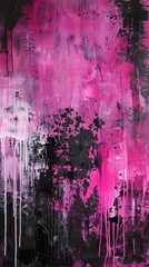 Abstract art gallery featuring pink and black paintings