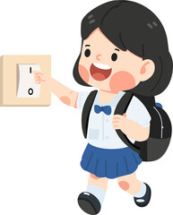 Kid girl Saving Power-Turning Off Lights