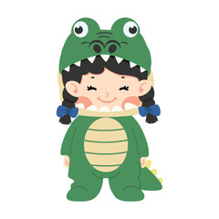 Cute girl in crocodile costume cartoon