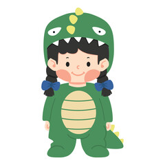 Cute girl in dinosaur costume cartoon