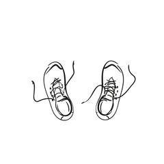 Hand drawn unlaced shoe, top view, simple vector sketch of a pair of isolated outdoor boots
