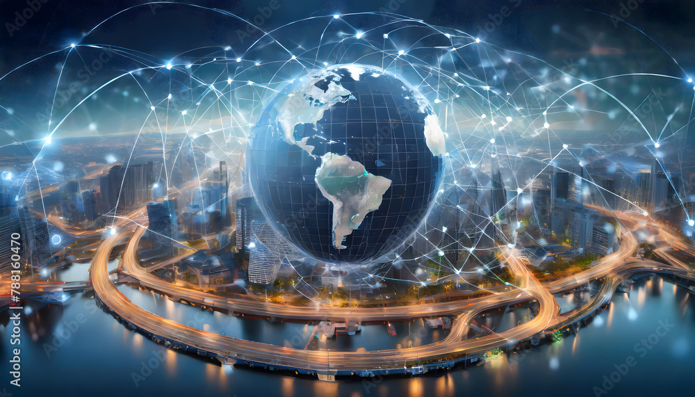 Poster global world network and telecommunication background. generative ai.