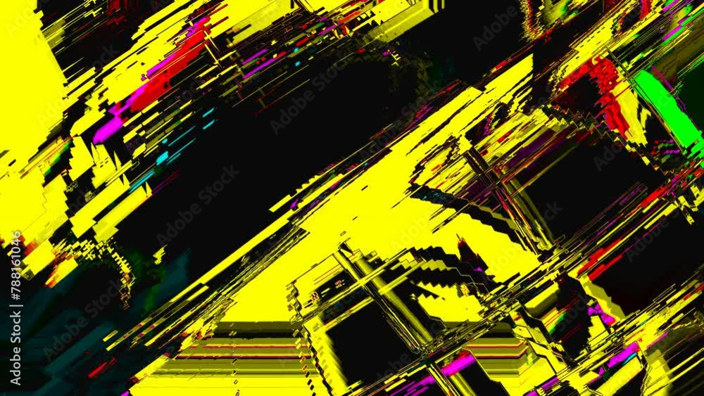 Poster a vintage computer-inspired abstract journey through geometric shapes, glitches, and noise. vj loop 