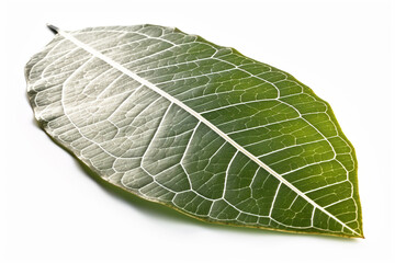Green textural leaf from a tree close-up, isolate. AI generated.