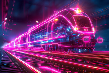 Fototapeta na wymiar A mesmerizing wireframe-based visualization of a train against a glowing translucent background, offering a futuristic and dynamic interpretation of modern transportation.