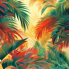 Fototapeta na wymiar Palm Trees Painting Under Yellow Sky