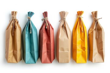 Different paper craft bags isolated on white background.
