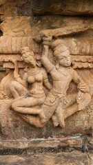 Fototapeta na wymiar Ancient Carvings of Hindu Deities, Bhim Kichak Temple, Malhar, Chhattisgarh, India.
