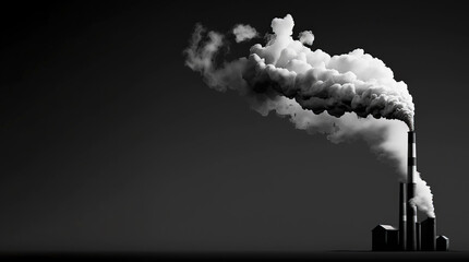 Ecology pollution, smoke from a pipe on a black background, graphic isolate. AI generated.