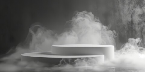 Gray podium with smoke for various products