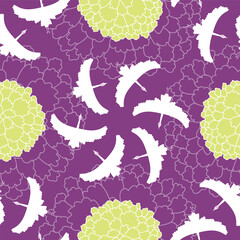 Vector mauve seamless pattern background: Flowers And Birds Purple Green.