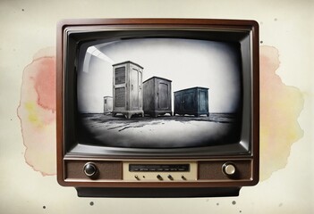 Vintage TV Viewer, Watercolor Design