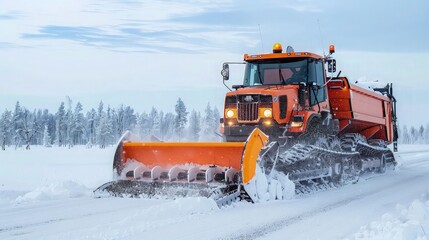 Snow plow in the snow.