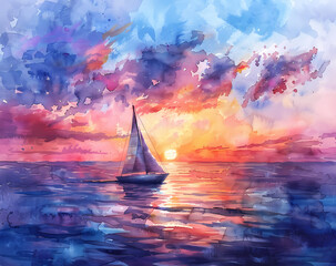 Oil Paint Sunset Calm Sea Wall Art Generated by AI
