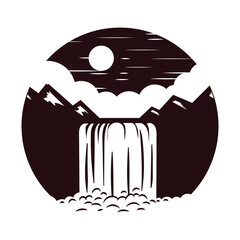 Circle Vintage Retro Mountain Waterfall Illustration Design