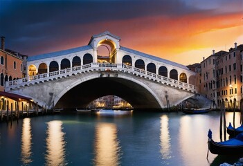 Fototapeta na wymiar Twilight in Venice: A Romantic European Cityscape, Watercolor Picture