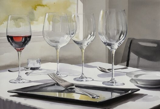 Elegant Dining Experience, Watercolor
