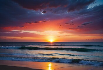 Fototapeta na wymiar Serene Sunset Views at an Exotic Island Getaway, Watercolor style