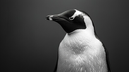 high contrast portrait, black and white, detailed, emperor penguin, centered composition, minimalism  - obrazy, fototapety, plakaty
