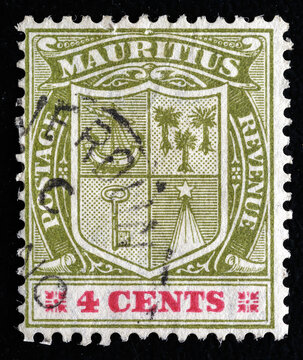 Ukraine, Kiyiv - February 3, 2024.The British Crown Colony of Mauritius, is an islands in the Indian Ocean off the coast of the African continent 1910.Philately.