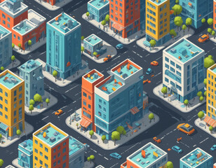 Isometric Urban Intersection with Colorful Buildings