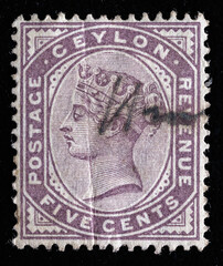 Ukraine, Kiyiv - February 3, 2024.Postage stamps from CEYLON (Sri Lanka).stamp printed by CEYLON, shows Queen Victoria, circa 1886.Philately.Postage stamps from different countries and times